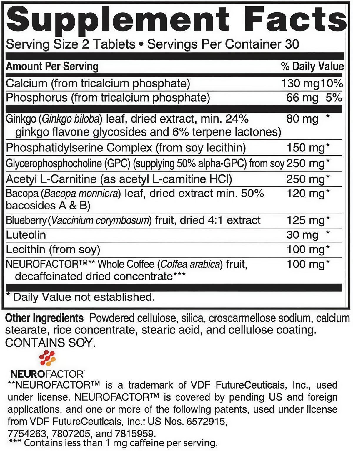 Advanced Memory Formula | NeuroFactor & Bacopa Memory Support | 60 Tablets